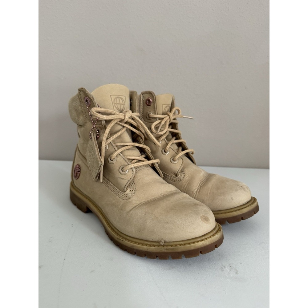 Timberland Tan Leather Combat Boots Women's Size 7 200g Insulated Winter Pink